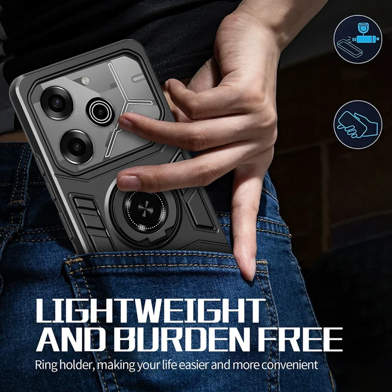 For TECNO Pova 6 4G / Pova 6 Pro 5G Case with Ring Holder Kickstand PC + TPU Anti-Fall Phone Cover - Black