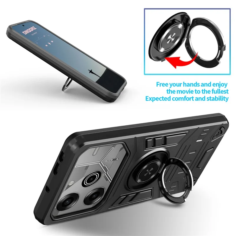 For TECNO Pova 6 4G / Pova 6 Pro 5G Case with Ring Holder Kickstand PC + TPU Anti-Fall Phone Cover - Black
