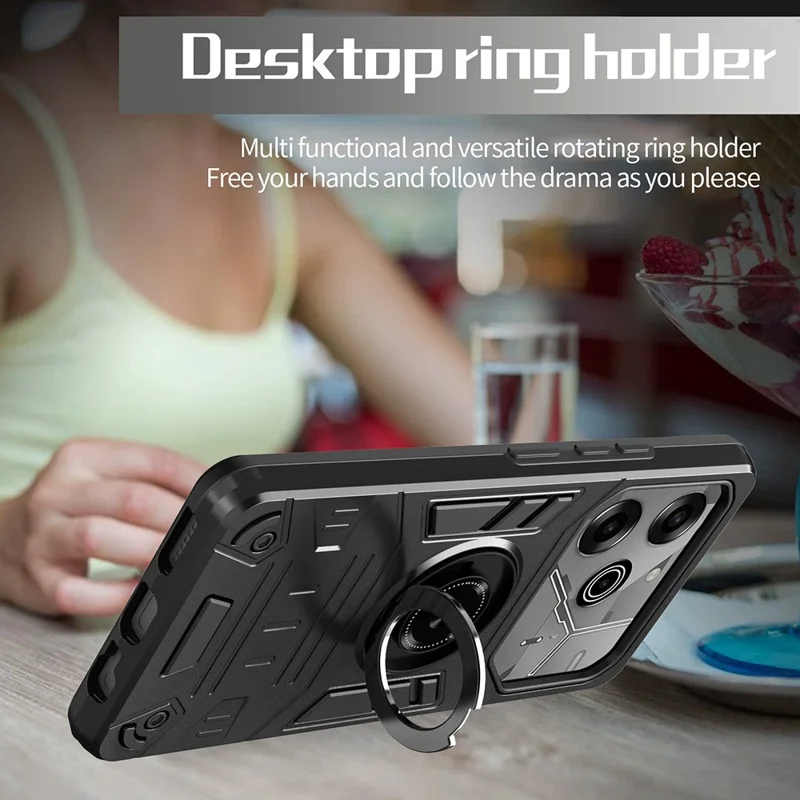 For TECNO Pova 6 4G / Pova 6 Pro 5G Case with Ring Holder Kickstand PC + TPU Anti-Fall Phone Cover - Black