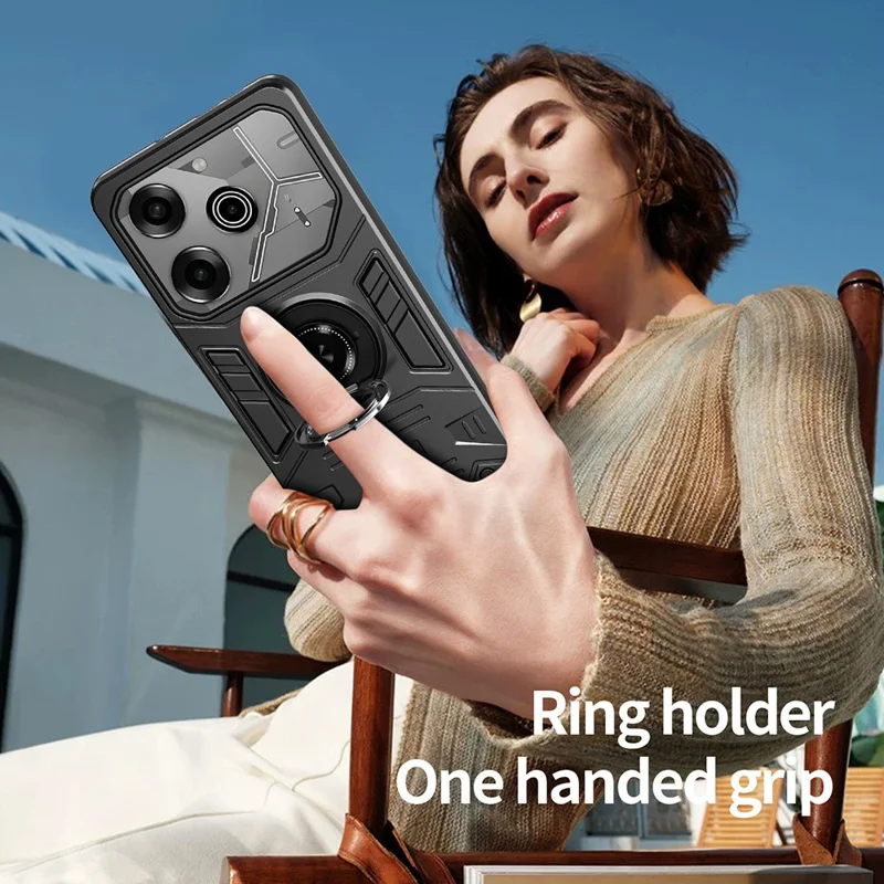 For TECNO Pova 6 4G / Pova 6 Pro 5G Case with Ring Holder Kickstand PC + TPU Anti-Fall Phone Cover - Black