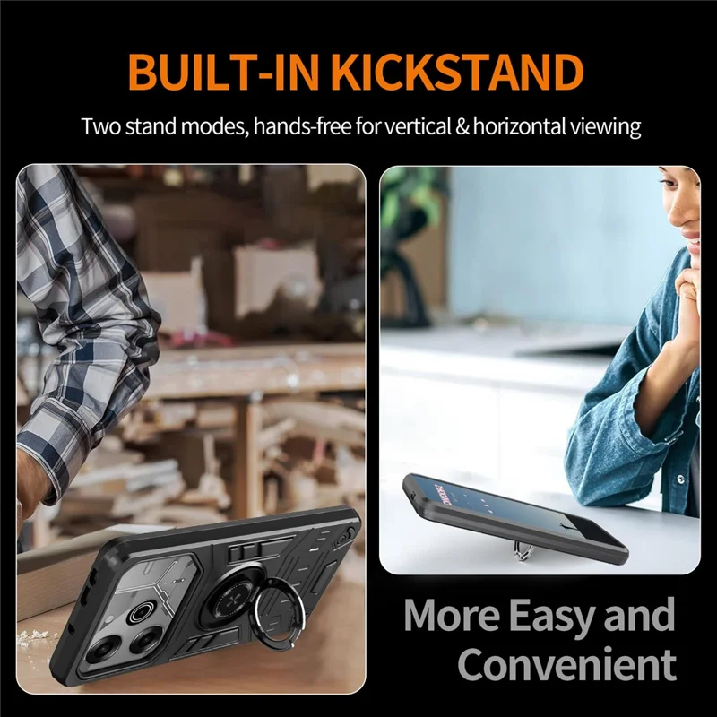 For TECNO Pova 6 4G / Pova 6 Pro 5G Case with Ring Holder Kickstand PC + TPU Anti-Fall Phone Cover - Black