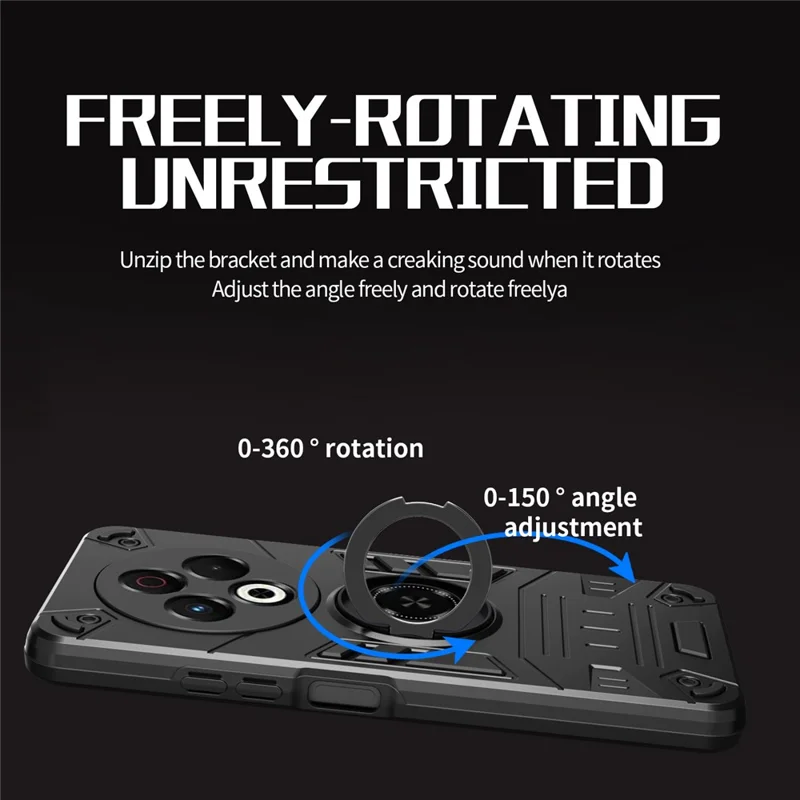 For TECNO Spark 30 5G Case with Ring Holder Kickstand PC + TPU Anti-Fall Phone Cover - Black