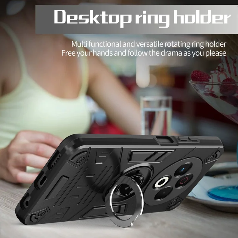 For TECNO Spark 30 5G Case with Ring Holder Kickstand PC + TPU Anti-Fall Phone Cover - Black