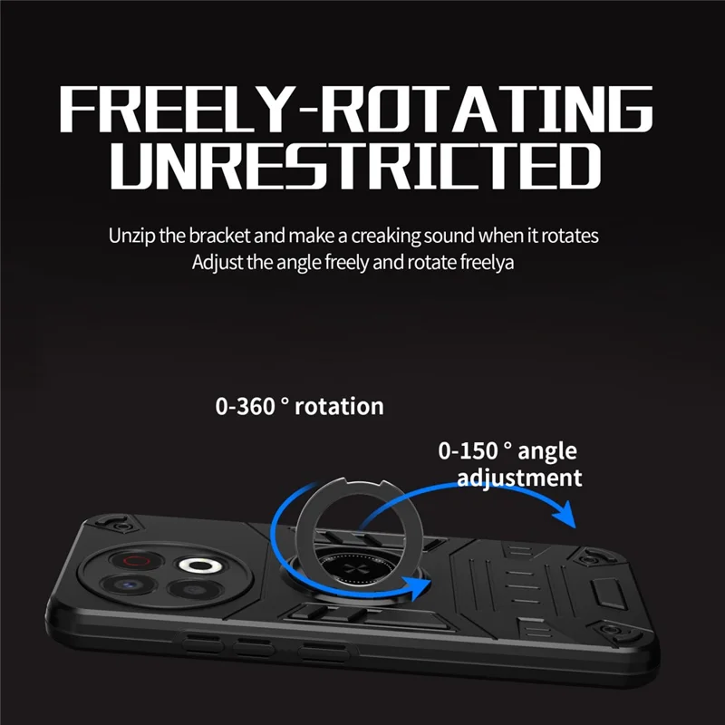 For TECNO Spark 30 Pro 4G Case with Ring Holder Kickstand PC + TPU Anti-Fall Phone Cover - Black