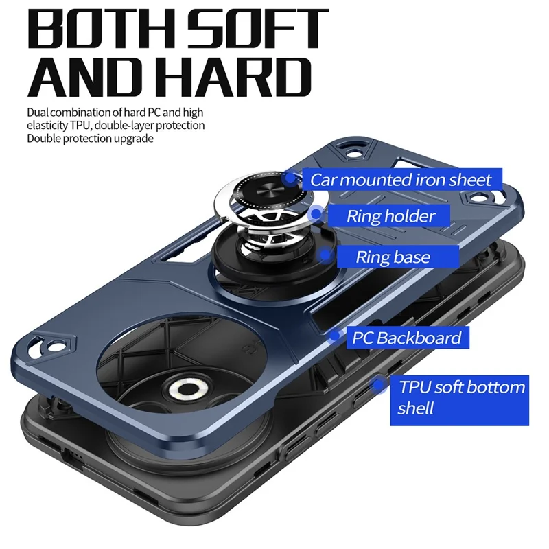 For TECNO Spark 30 Pro 4G Case with Ring Holder Kickstand PC + TPU Anti-Fall Phone Cover - Black