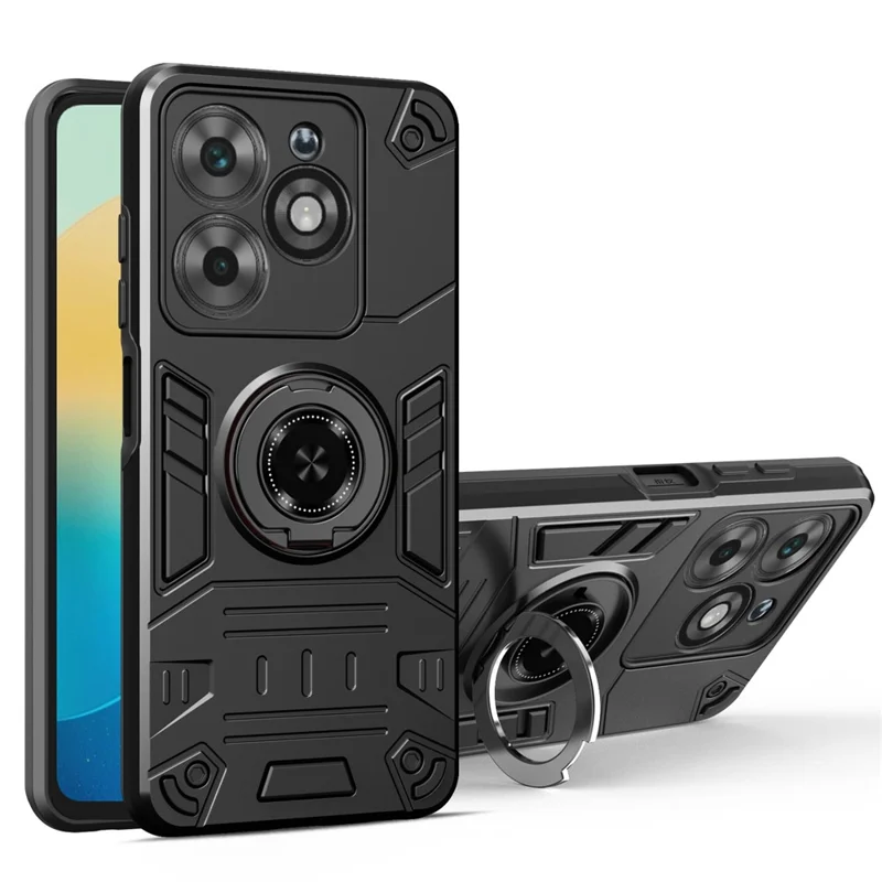Phone Case For TECNO Spark Go 2024 4G / Spark 20 / Infinix Smart 8 4G PC + TPU Anti-Fall Back Cover with Ring Holder Kickstand - Black
