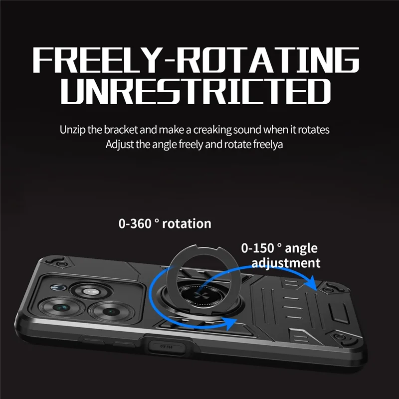 Phone Case For TECNO Spark Go 2024 4G / Spark 20 / Infinix Smart 8 4G PC + TPU Anti-Fall Back Cover with Ring Holder Kickstand - Black