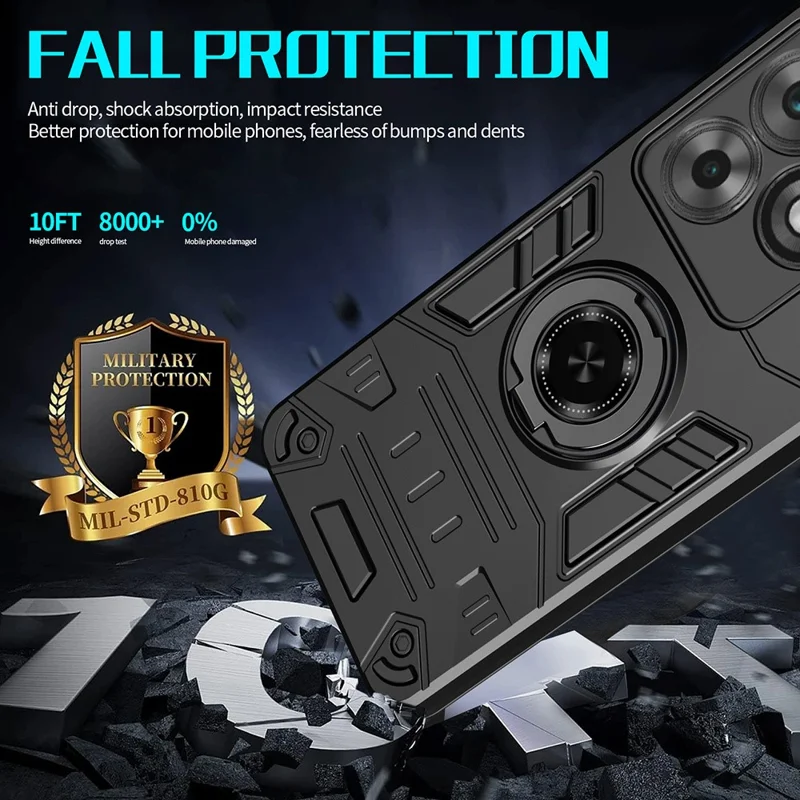 Phone Case For TECNO Spark Go 2024 4G / Spark 20 / Infinix Smart 8 4G PC + TPU Anti-Fall Back Cover with Ring Holder Kickstand - Black