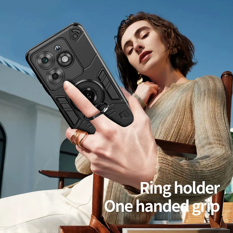 Phone Case For TECNO Spark Go 2024 4G / Spark 20 / Infinix Smart 8 4G PC + TPU Anti-Fall Back Cover with Ring Holder Kickstand - Black