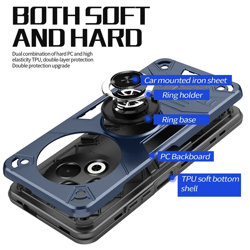 Phone Case For TECNO Spark Go 2024 4G / Spark 20 / Infinix Smart 8 4G PC + TPU Anti-Fall Back Cover with Ring Holder Kickstand - Black