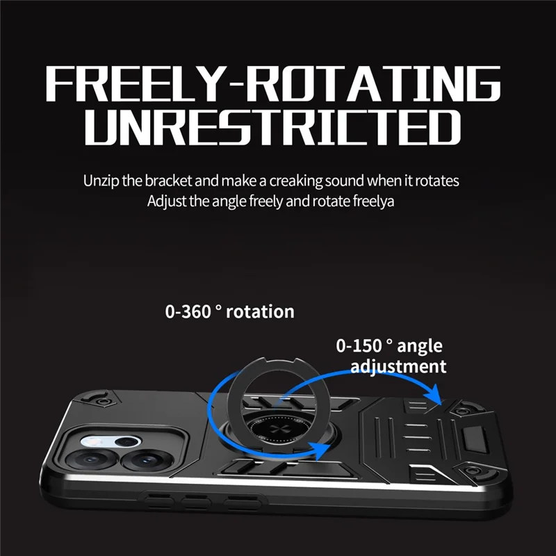 For Oppo Reno14 F 5G Case with Ring Holder Kickstand PC + TPU Anti-Fall Phone Cover - Black