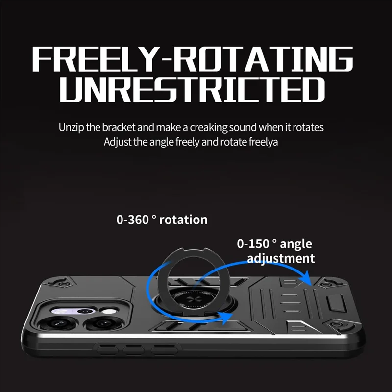 For Oppo Reno14 Pro 5G (Global) Case with Ring Holder Kickstand PC + TPU Anti-Fall Phone Cover - Black