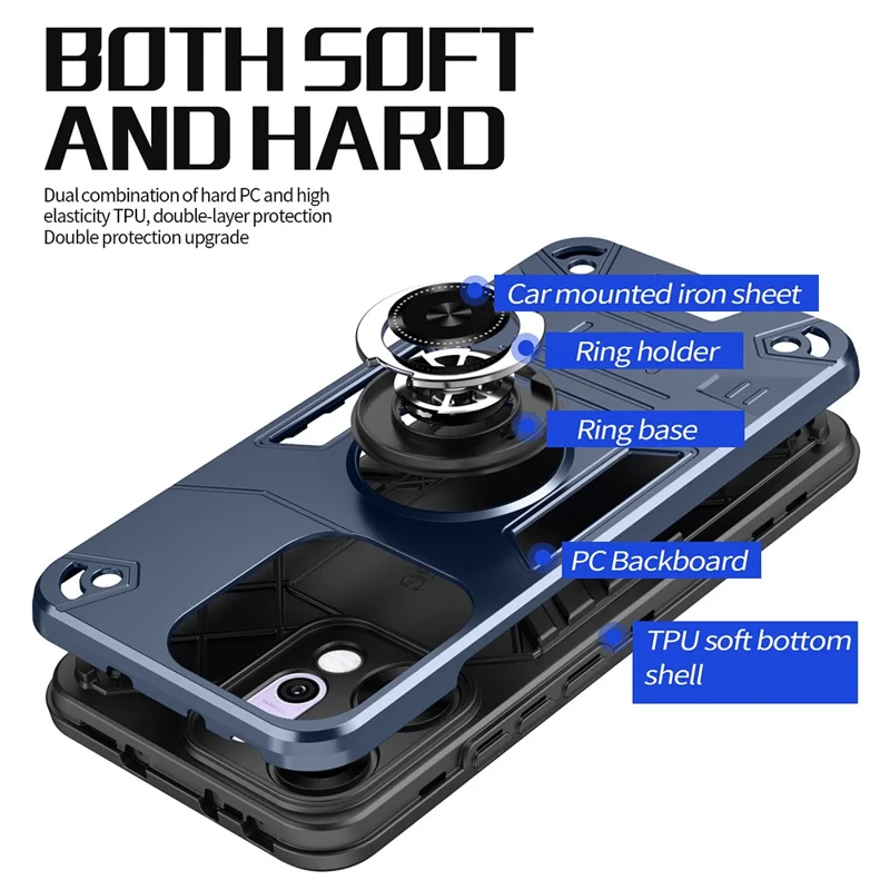 For Oppo Reno14 Pro 5G (Global) Case with Ring Holder Kickstand PC + TPU Anti-Fall Phone Cover - Black