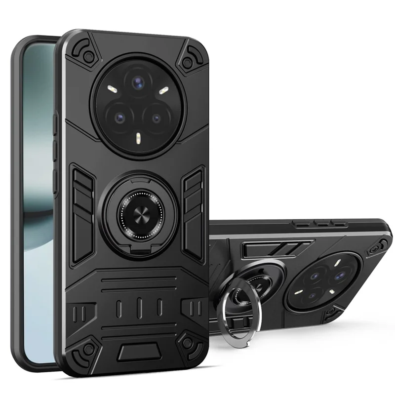 Hoesje voor Realme 14 Pro+ 5G / P3 Pro 5G met ringhouder en standaard PC + TPU anti-val hoesje - Zwart