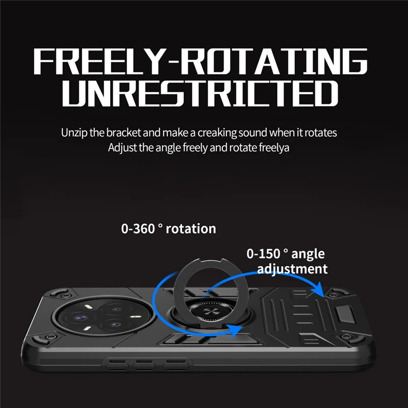 Hoesje voor Realme 14 Pro+ 5G / P3 Pro 5G met ringhouder en standaard PC + TPU anti-val hoesje - Zwart