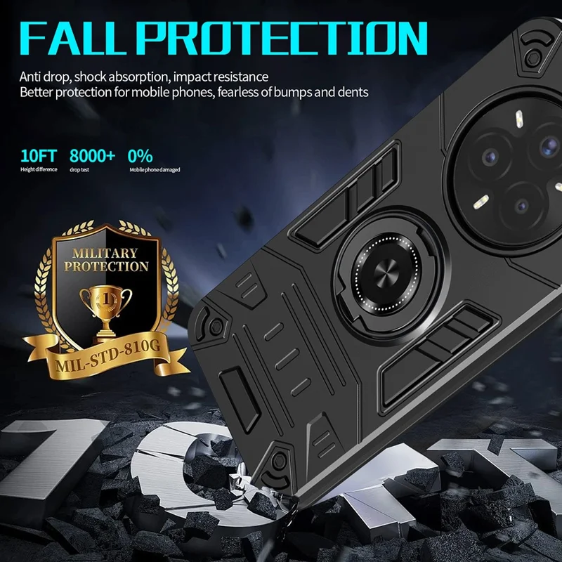 Hoesje voor Realme 14 Pro+ 5G / P3 Pro 5G met ringhouder en standaard PC + TPU anti-val hoesje - Zwart