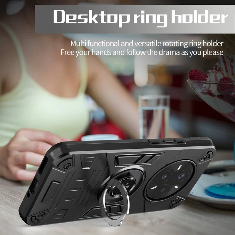 Hoesje voor Realme 14 Pro+ 5G / P3 Pro 5G met ringhouder en standaard PC + TPU anti-val hoesje - Zwart