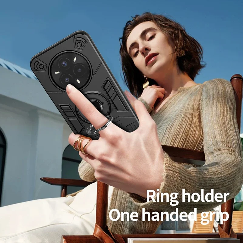 Hoesje voor Realme 14 Pro+ 5G / P3 Pro 5G met ringhouder en standaard PC + TPU anti-val hoesje - Zwart