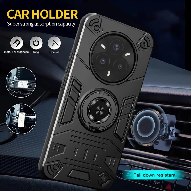 Hoesje voor Realme 14 Pro+ 5G / P3 Pro 5G met ringhouder en standaard PC + TPU anti-val hoesje - Zwart