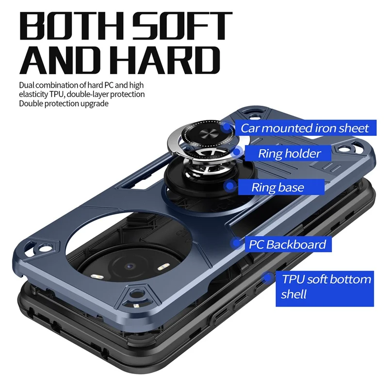 Hoesje voor Realme 14 Pro+ 5G / P3 Pro 5G met ringhouder en standaard PC + TPU anti-val hoesje - Zwart