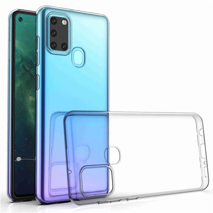 Capa de telefone TPU macia e transparente para Samsung Galaxy A21s, Capa protetora traseira do telefone anti-impressão digital e fina