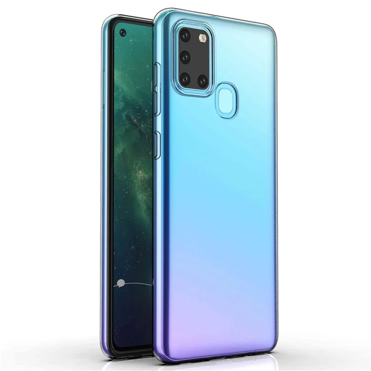 Capa de telefone TPU macia e transparente para Samsung Galaxy A21s, Capa protetora traseira do telefone anti-impressão digital e fina