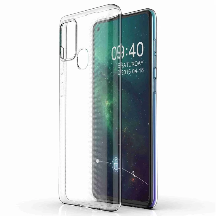 Capa de telefone TPU macia e transparente para Samsung Galaxy A21s, Capa protetora traseira do telefone anti-impressão digital e fina