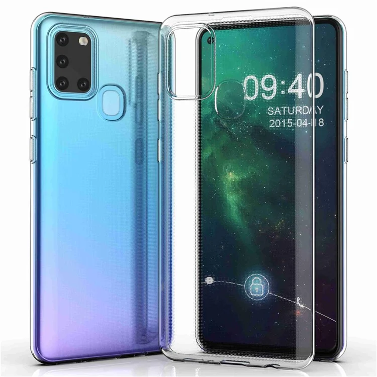Capa de telefone TPU macia e transparente para Samsung Galaxy A21s, Capa protetora traseira do telefone anti-impressão digital e fina