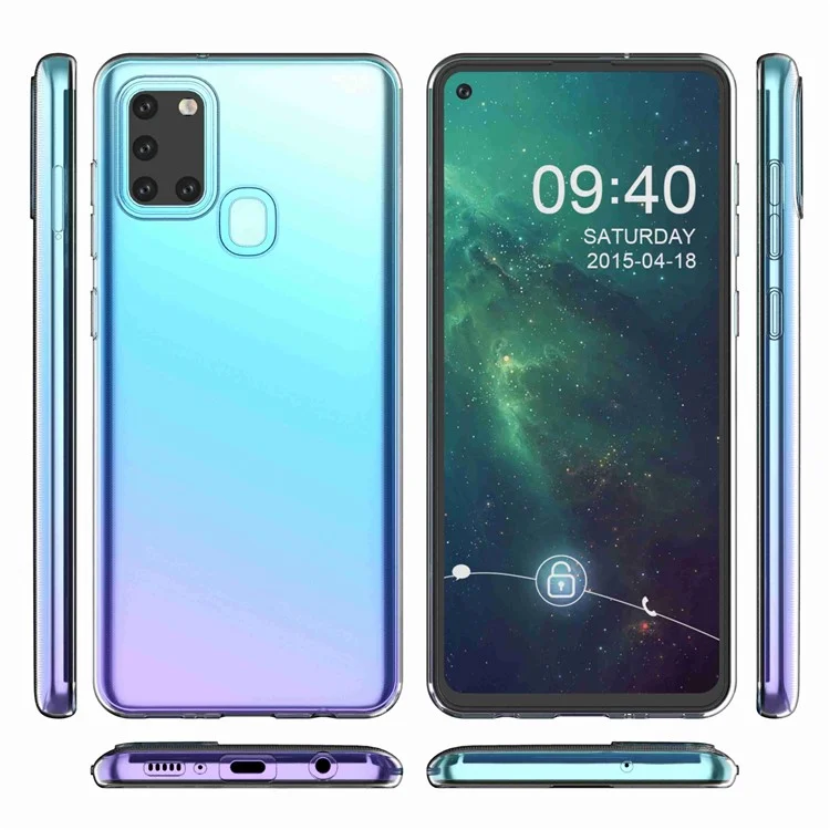 Capa de telefone TPU macia e transparente para Samsung Galaxy A21s, Capa protetora traseira do telefone anti-impressão digital e fina