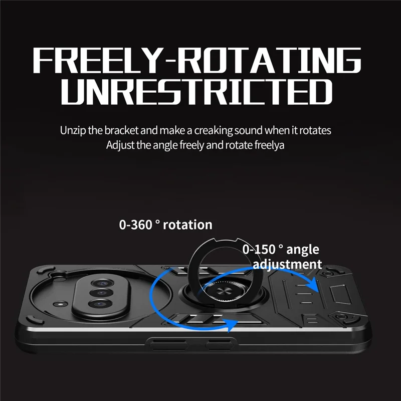 For Nothing Phone (3a) Case with Ring Holder Kickstand PC + TPU Anti-Fall Phone Cover - Black