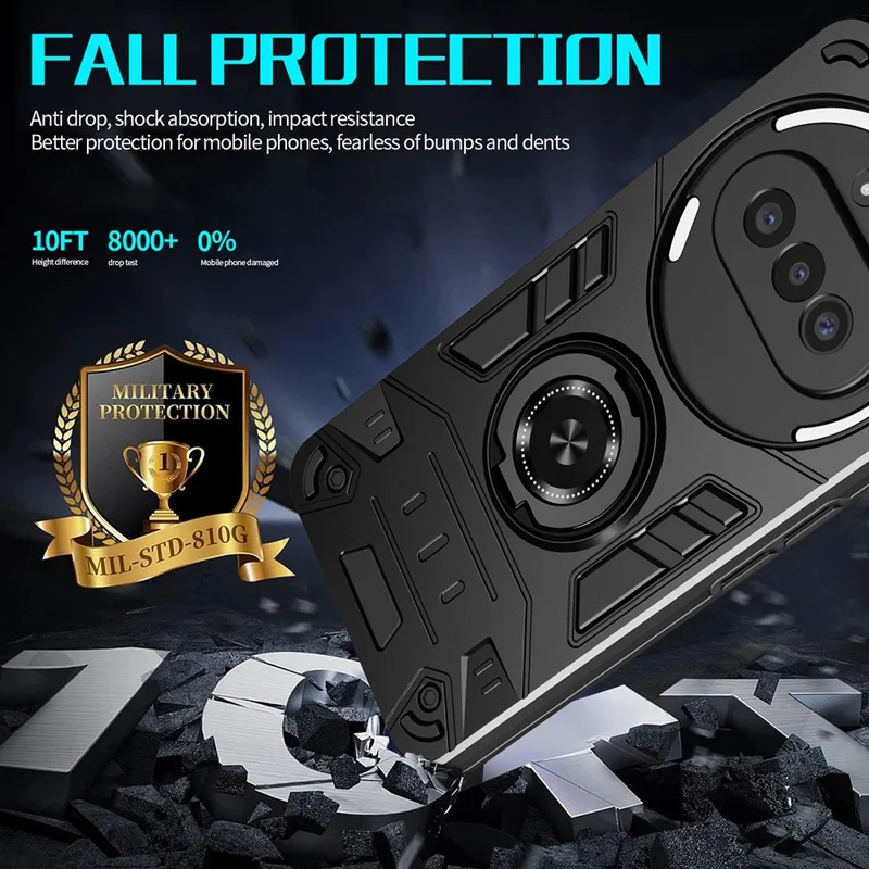 For Nothing Phone (3a) Case with Ring Holder Kickstand PC + TPU Anti-Fall Phone Cover - Black