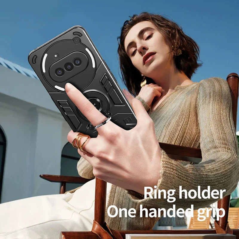 For Nothing Phone (3a) Case with Ring Holder Kickstand PC + TPU Anti-Fall Phone Cover - Black