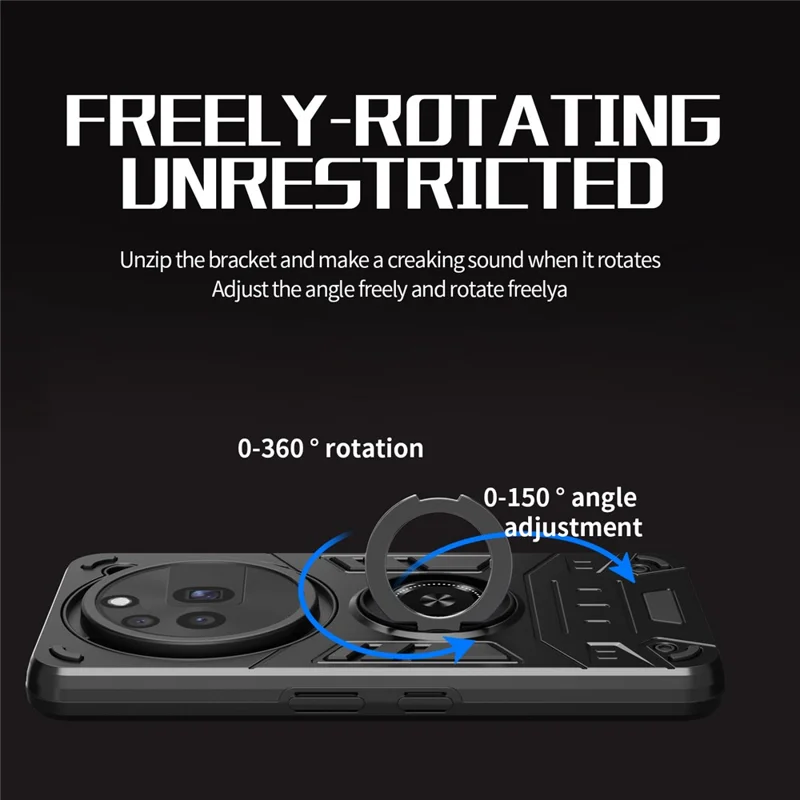 For Nothing Phone (3a) Pro Case with Ring Holder Kickstand PC + TPU Anti-Fall Phone Cover - Black