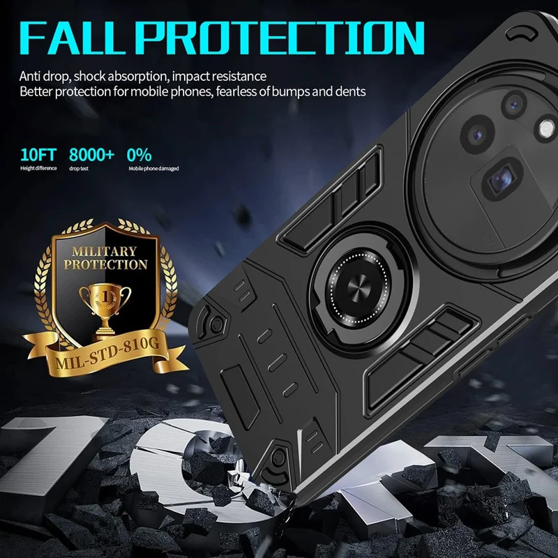 For Nothing Phone (3a) Pro Case with Ring Holder Kickstand PC + TPU Anti-Fall Phone Cover - Black