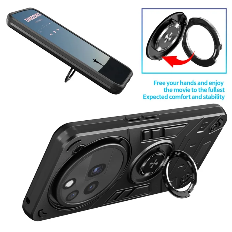 For Nothing Phone (3a) Pro Case with Ring Holder Kickstand PC + TPU Anti-Fall Phone Cover - Black