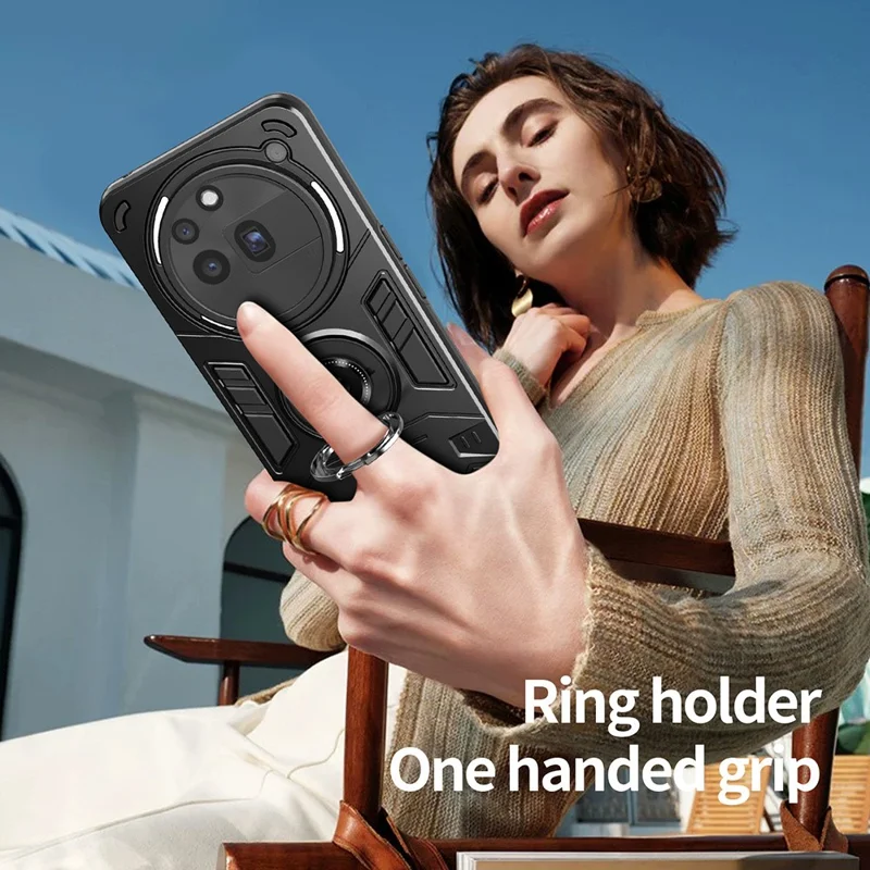 For Nothing Phone (3a) Pro Case with Ring Holder Kickstand PC + TPU Anti-Fall Phone Cover - Black