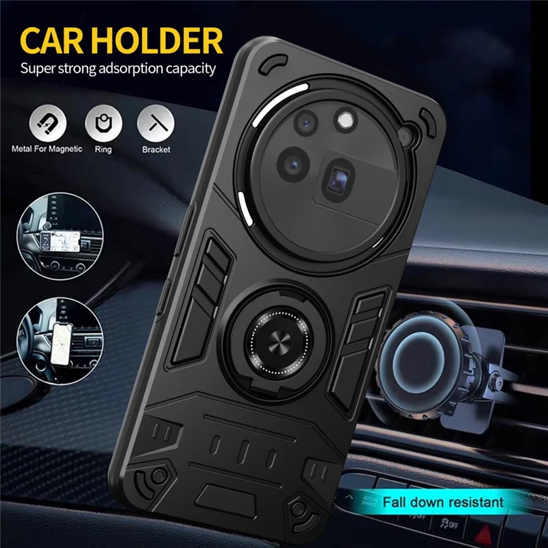 For Nothing Phone (3a) Pro Case with Ring Holder Kickstand PC + TPU Anti-Fall Phone Cover - Black