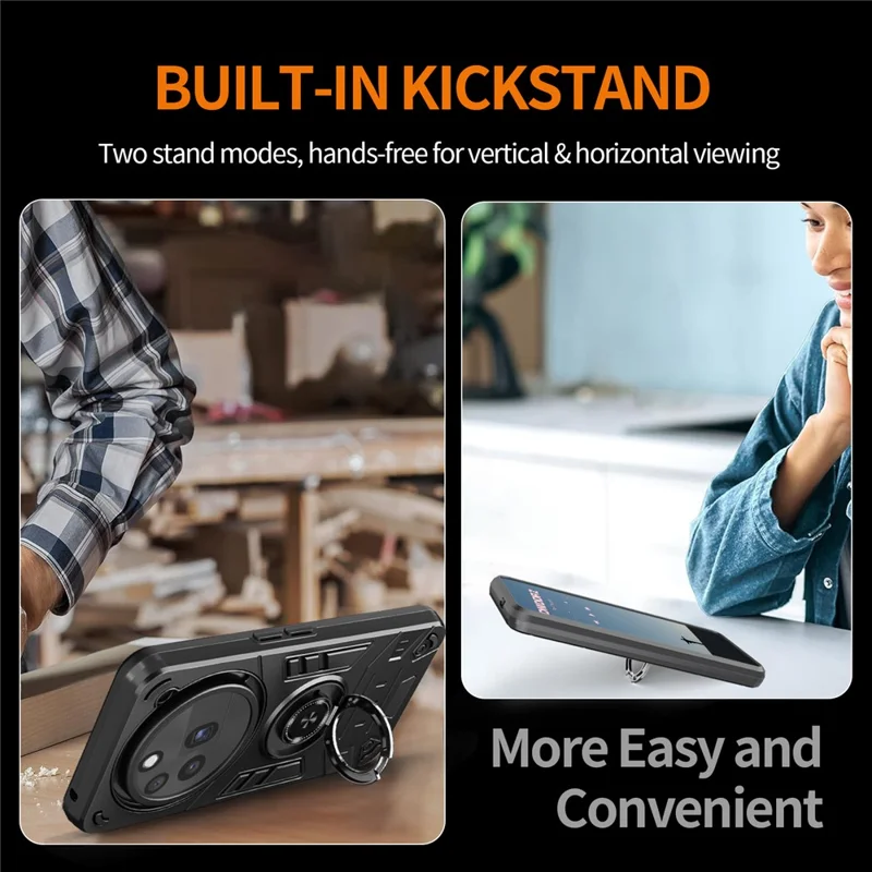 For Nothing Phone (3a) Pro Case with Ring Holder Kickstand PC + TPU Anti-Fall Phone Cover - Black