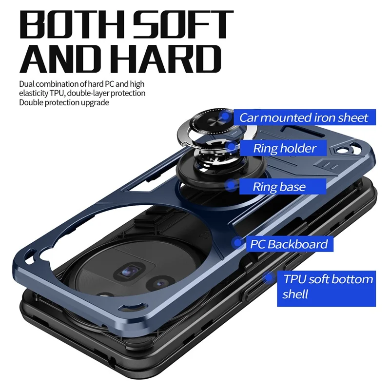 For Nothing Phone (3a) Pro Case with Ring Holder Kickstand PC + TPU Anti-Fall Phone Cover - Black