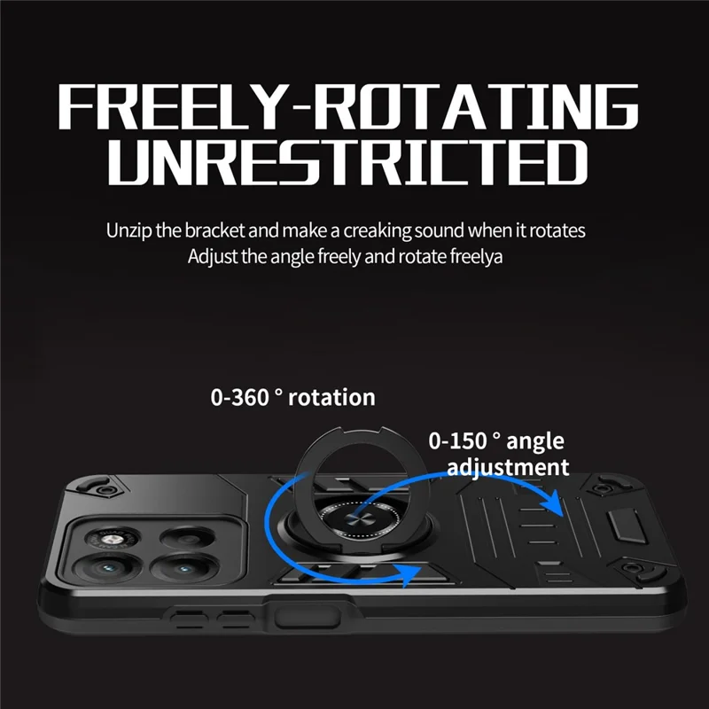 For Motorola Edge 60 Pro 5G Case with Ring Holder Kickstand PC + TPU Anti-Fall Phone Cover - Black