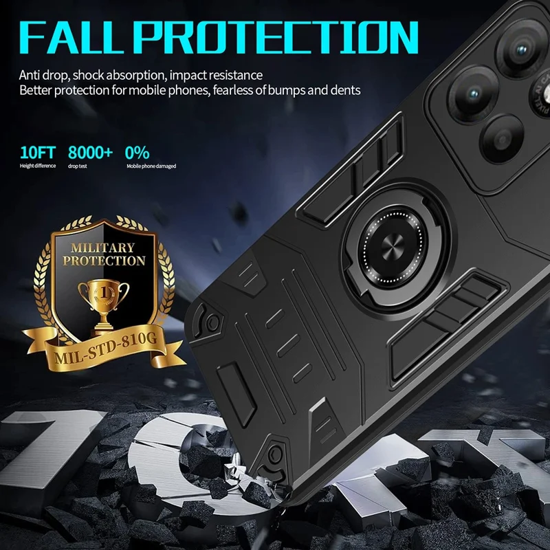 For Motorola Edge 60 Pro 5G Case with Ring Holder Kickstand PC + TPU Anti-Fall Phone Cover - Black