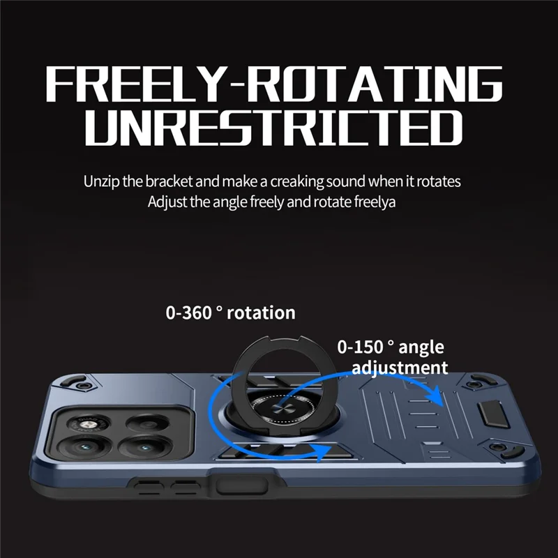 For Motorola Edge 60 Pro 5G Case with Ring Holder Kickstand PC + TPU Anti-Fall Phone Cover - Dark Blue