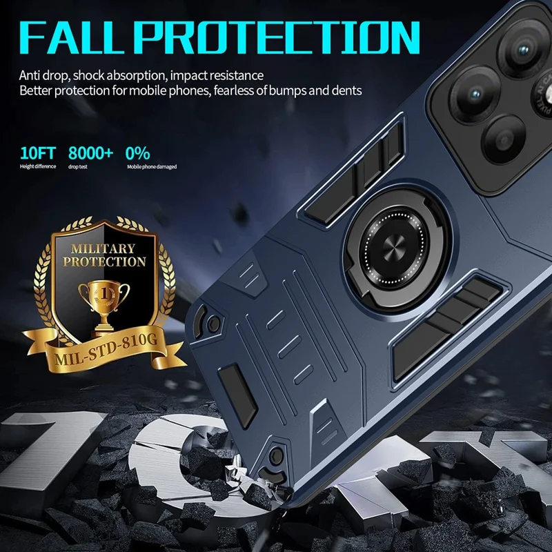For Motorola Edge 60 Pro 5G Case with Ring Holder Kickstand PC + TPU Anti-Fall Phone Cover - Dark Blue