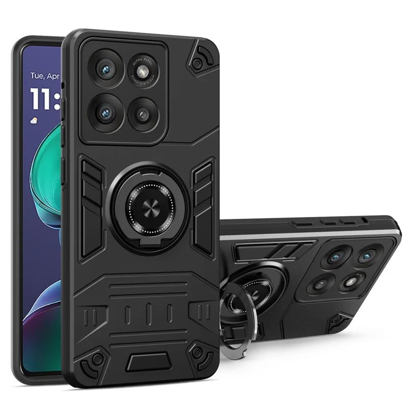 For Motorola Moto G86 5G Case with Ring Holder Kickstand PC + TPU Anti-Fall Phone Cover - Black