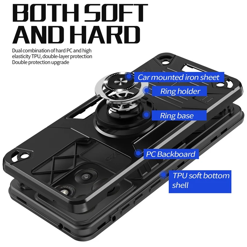 For Motorola Moto G86 5G Case with Ring Holder Kickstand PC + TPU Anti-Fall Phone Cover - Black