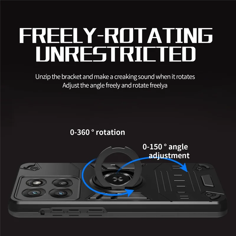 For Motorola Moto G86 5G Case with Ring Holder Kickstand PC + TPU Anti-Fall Phone Cover - Black