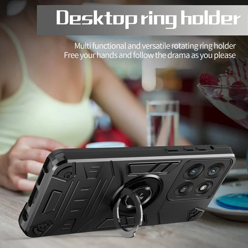 For Motorola Moto G86 5G Case with Ring Holder Kickstand PC + TPU Anti-Fall Phone Cover - Black