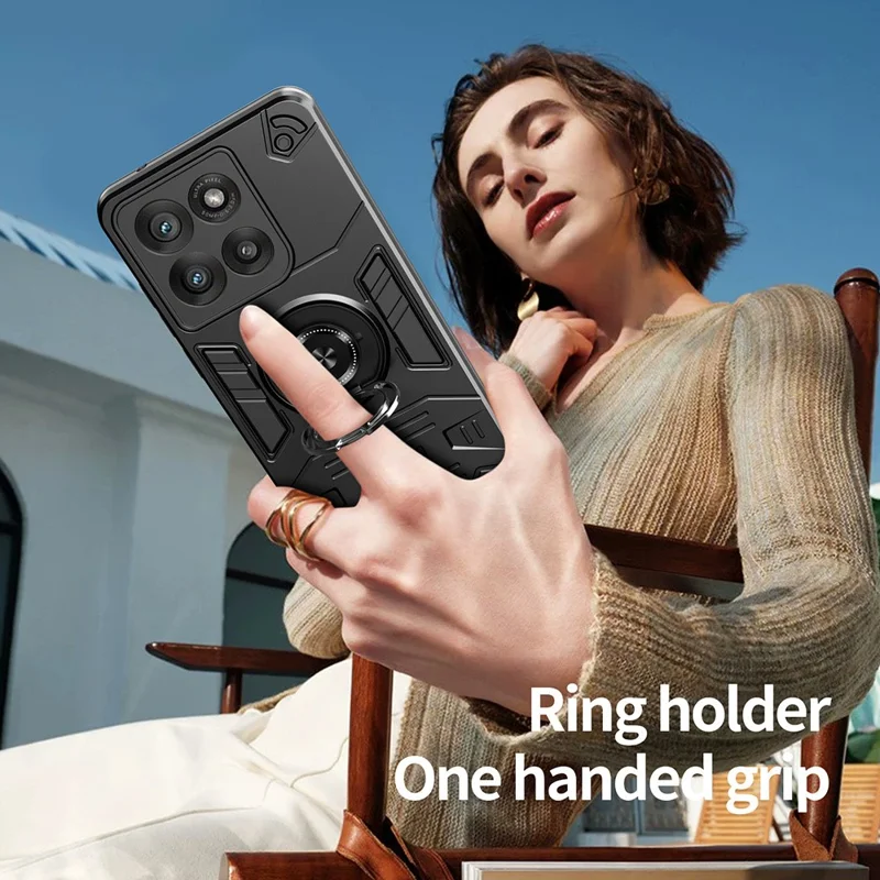 For Motorola Moto G86 5G Case with Ring Holder Kickstand PC + TPU Anti-Fall Phone Cover - Black