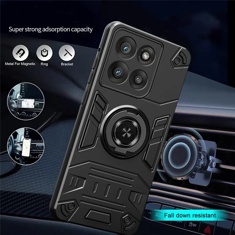 For Motorola Moto G86 5G Case with Ring Holder Kickstand PC + TPU Anti-Fall Phone Cover - Black