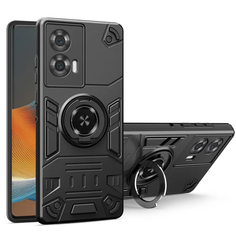 For Motorola Edge 50 Fusion 5G Case with Ring Holder Kickstand PC + TPU Anti-Fall Phone Cover - Black